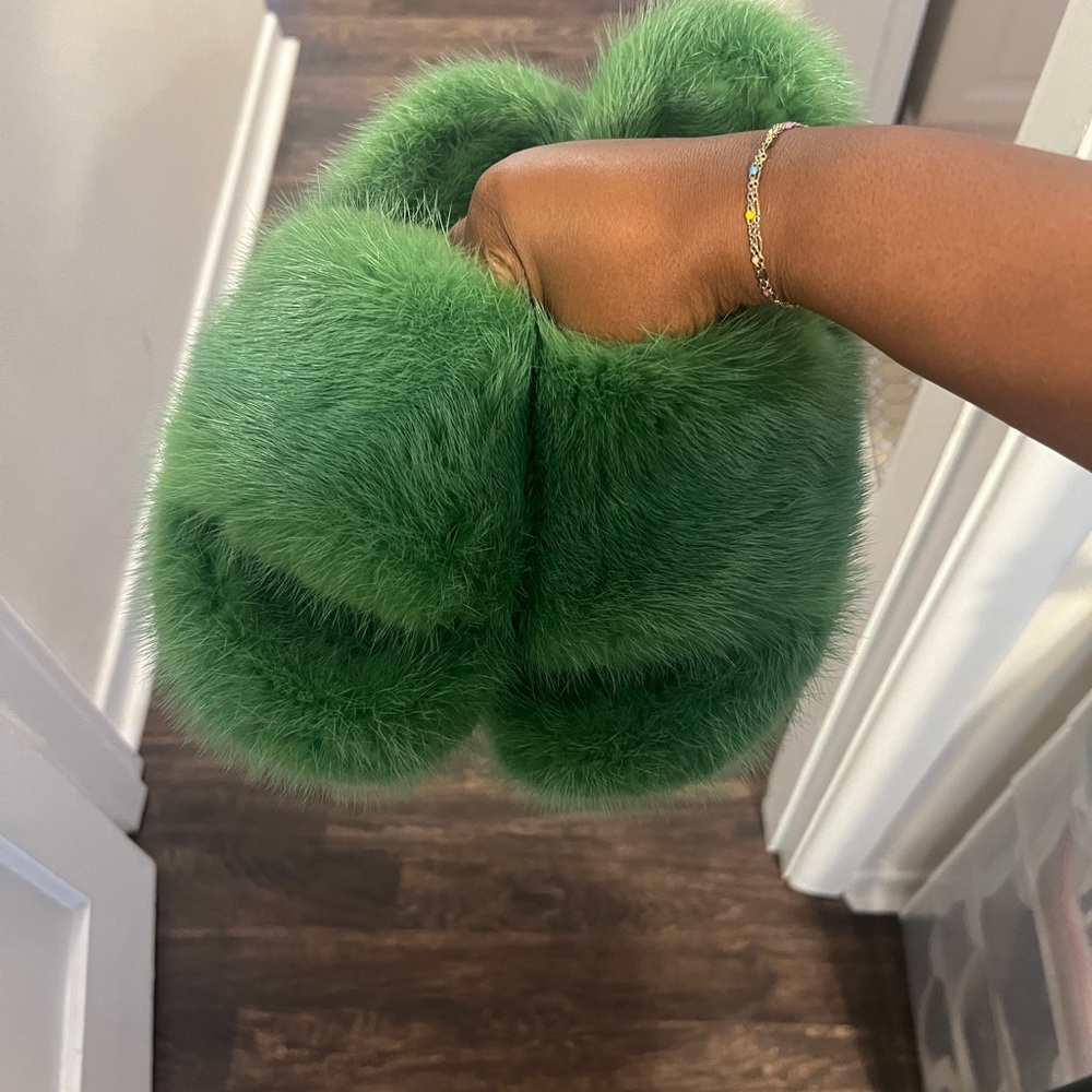 Green Brandon Blackwood Fur Slides
